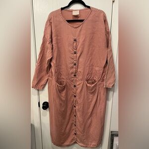 J Morgan Puett Linen Midi Dress Long Sleeve Snap Front Women's No Size OSFA?